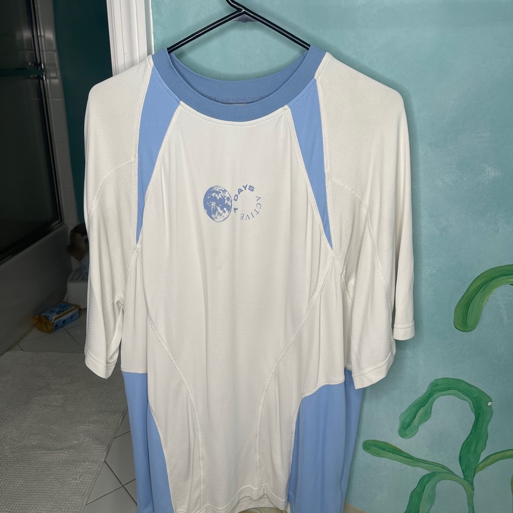 Heavy weight, baggy fit, White and Blue Graphic T-Shirt